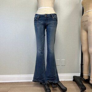NWT Deadstock 2000s Low Rise Distressed Flared Japanese Denim Kunna Jeans 28